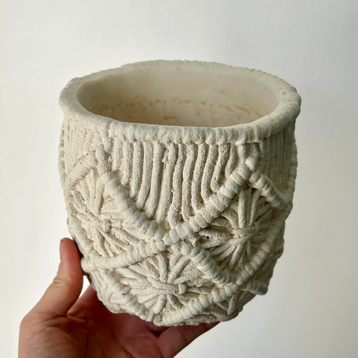 ROWYN Decorative cement pot (macrame-textured design) 4.75”x4.75”