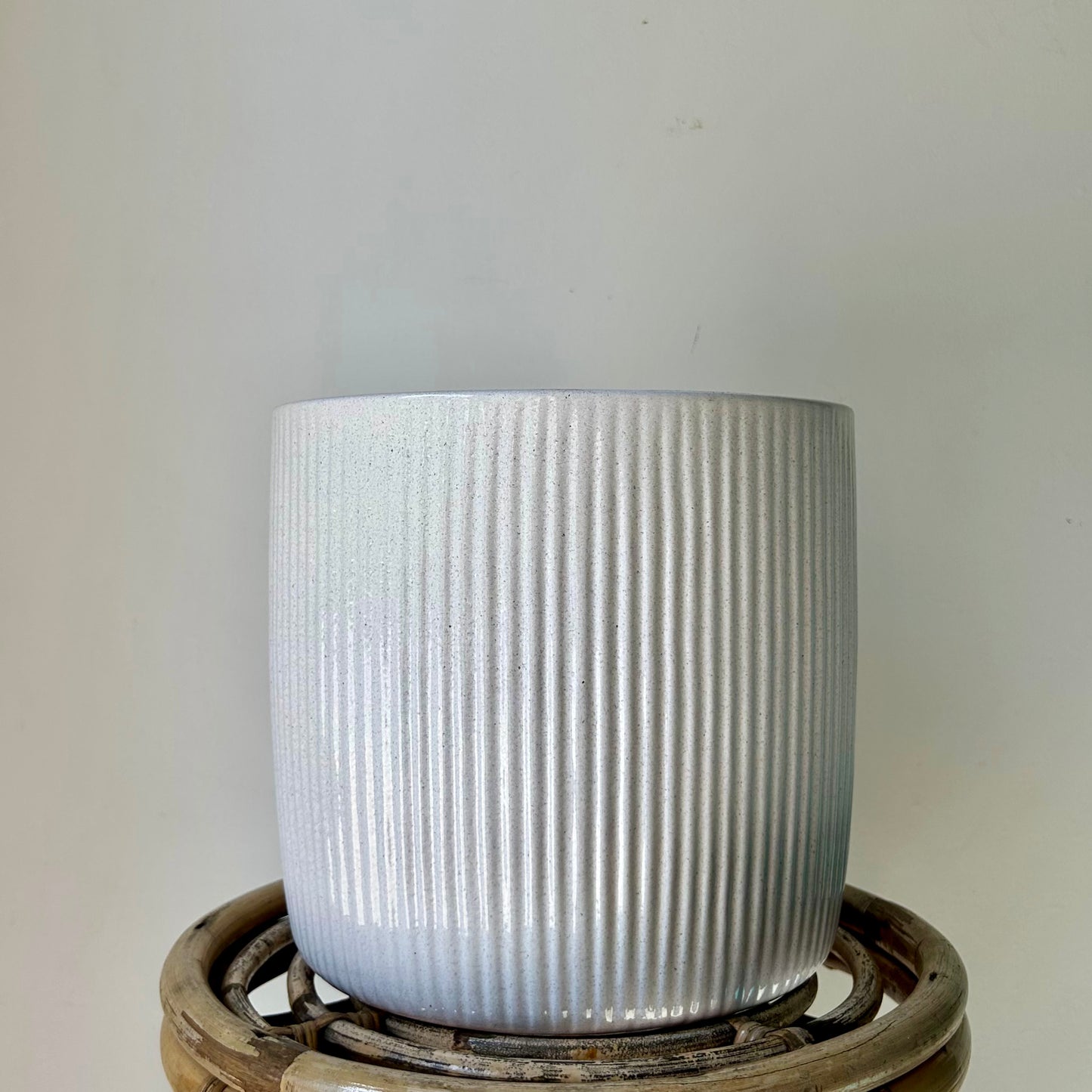 Decorative Striped Cylinder planter (9.5”X10”) GLOSSY PEARL