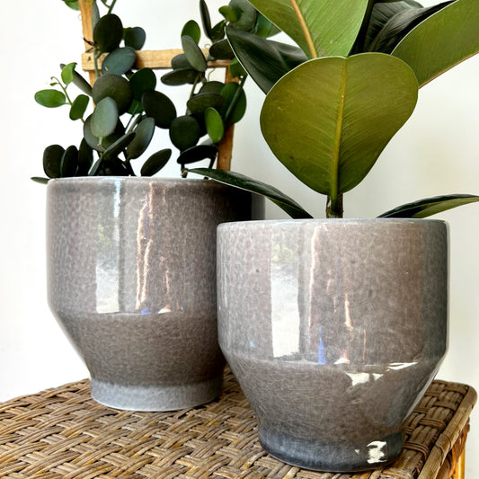 ELLIS decorative tapered ceramic pot (available in 2 sizes) Glossy Grey