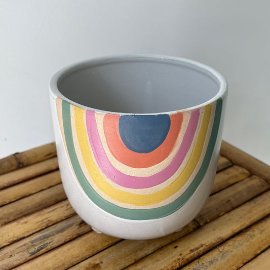 AURORA footed ceramic decorative pot Rainbow Design (5”X4.25)