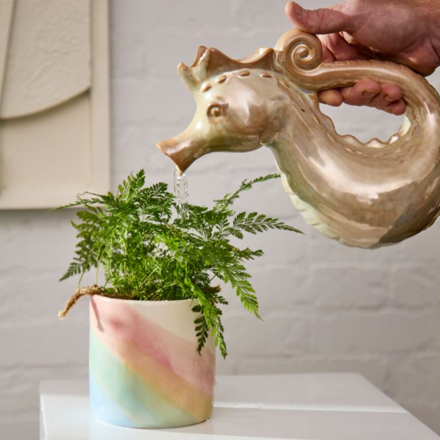 SEAHORSE Ceramic Watering Can (6.75"x 5"x 10.2")