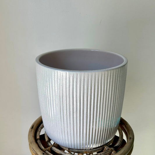 Decorative Striped Cylinder planter (9.5”X10”) GLOSSY PEARL