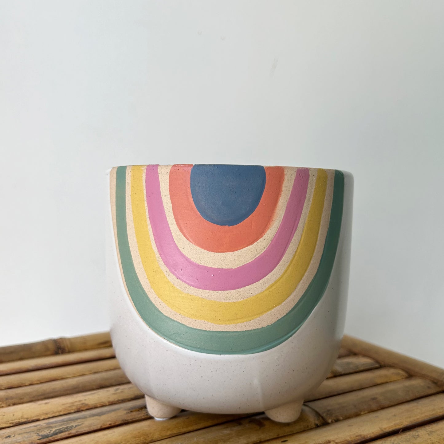 AURORA footed ceramic decorative pot Rainbow Design (5”X4.25)