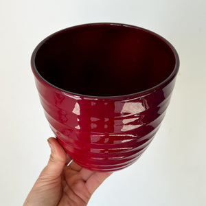 VALERIE Glossy Decorative Pot WINE RED (5.25"X5") Horizontal Stripe