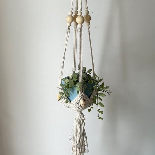 Macrame pouch + square pot Baby Blue