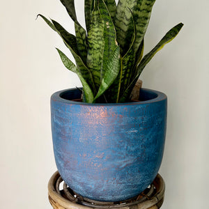 EMERY decorative pot BLUE with red metallic accent  (available  in three colours)