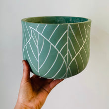 Load image into Gallery viewer, Tulip Green Concrete Pot (embossed leaf design)

